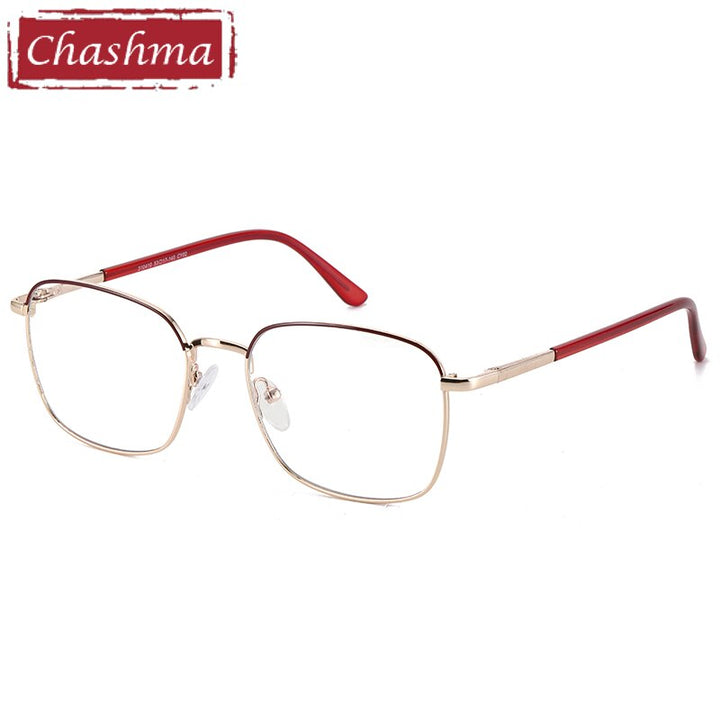 Unisex Alloy Full Rim Frame Spring Hinge Eyeglasses 310410 Full Rim Chashma Gold Red  