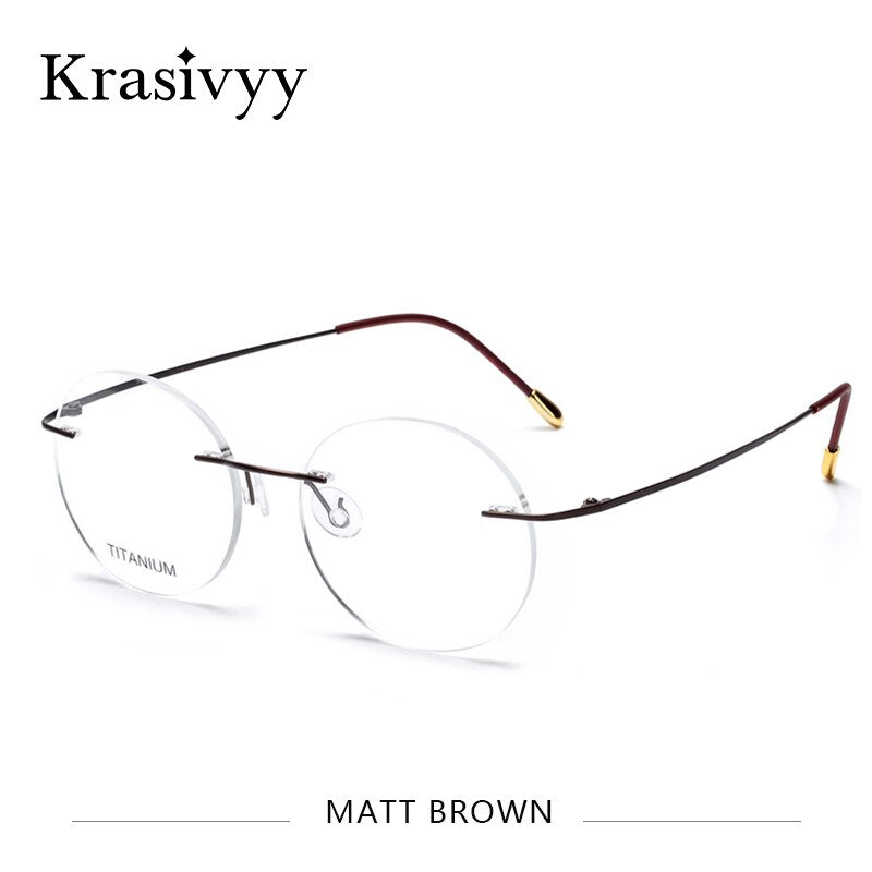 Krasivyy Unisex Rimless Round Titanium Eyeglasses Kr6012 Rimless Krasivyy Matt Brown  