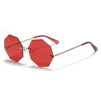 Ralferty Women's Steampunk Polygon Sunglasses WK005 Sunglasses Ralferty C7 Red As picture 
