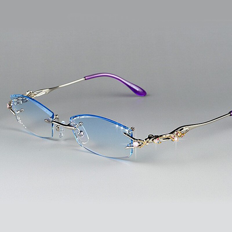 Chashma Ottica Women's Rimless Oval Rectangle Titanium Eyeglasses Tinted Lenses 8036a Rimless Chashma Ottica Silver  