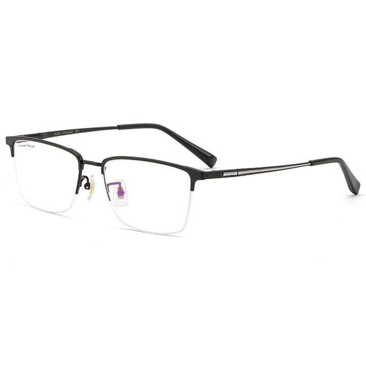 Yimaruili Men's Semi Rim Titanium Frame Eyeglasses 226186 Semi Rim Yimaruili Eyeglasses Black  