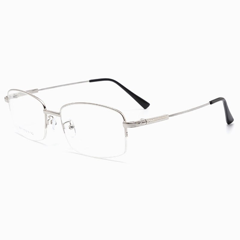 Hotochki Men's Semi Rim Square Alloy Eyeglasses 8217 Semi Rim Hotochki Silver  