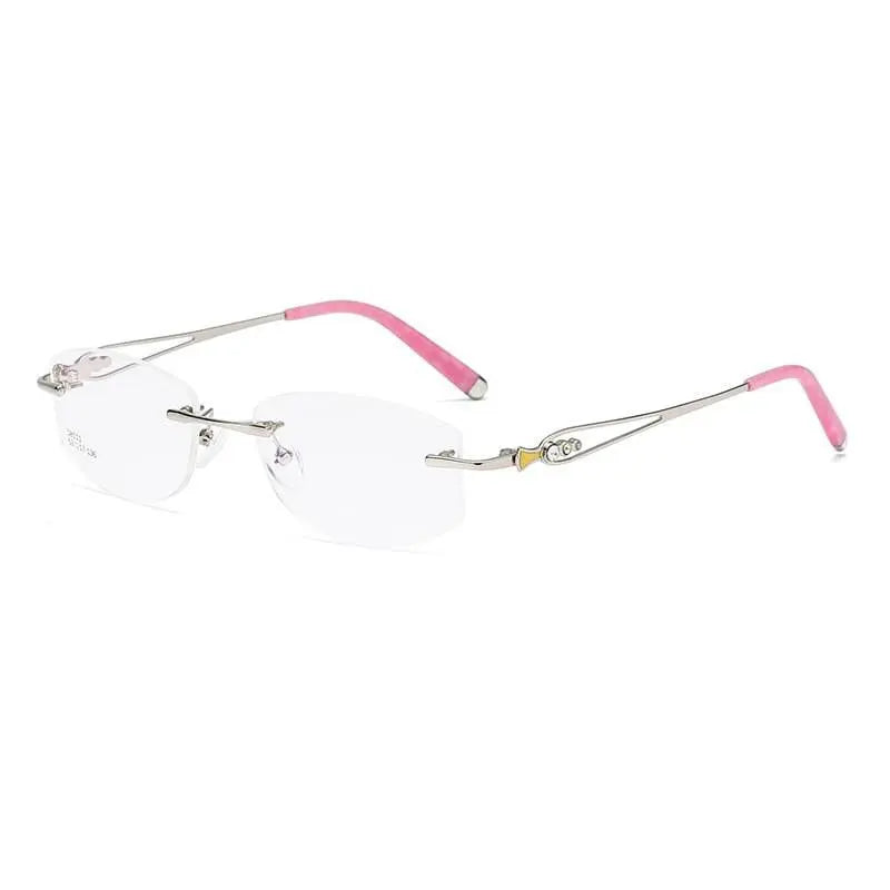 Zirosat 58111 Women's Eyeglasses Alloy Tint Lenses Diamond Cutting Rimless Titanium - silver pink