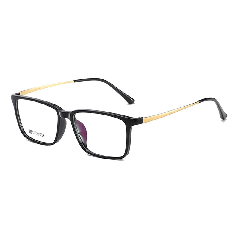 Hotochki Men's Full Rim Beta Titanium Frame Rectangular Eyeglasses 7036 Full Rim Hotochki Black Gold  