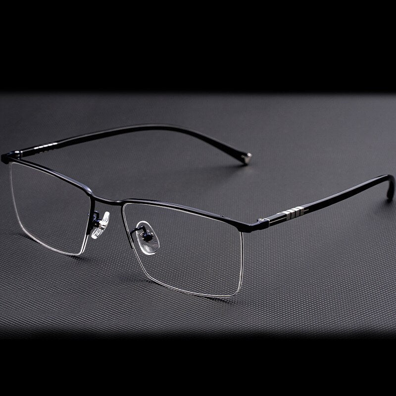 Hotochki Men's Semi Rim Titanium Frame Eyeglasses P9861 Semi Rim Hotochki Black Blue  