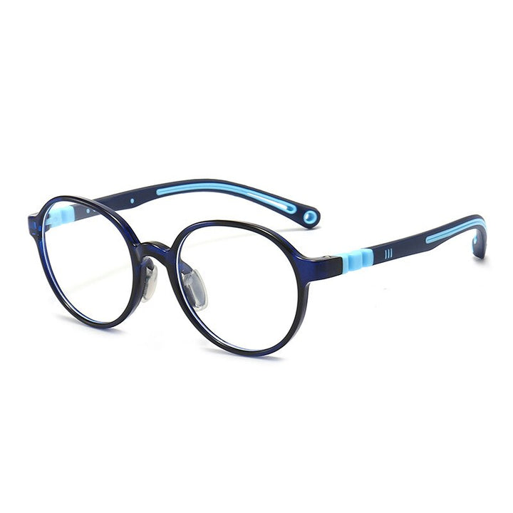 KatKani Unisex Children's  Full Rim Round TR 90  Sillicone Frame Eyeglasses R106 Full Rim KatKani Eyeglasses Blue Black  