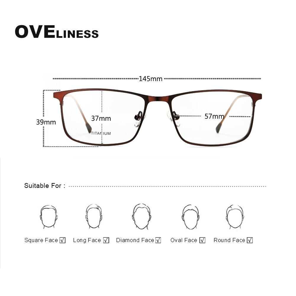 Oveliness Men's Ful Rim Square Screwless Titanium Alloy Eyeglasses Ol88p35 Frame Oveliness   