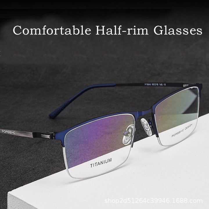 KatKani Men's Semi Rim Titanium Alloy Frame Screwless Eyeglasses P9848 Semi Rim KatKani Eyeglasses   