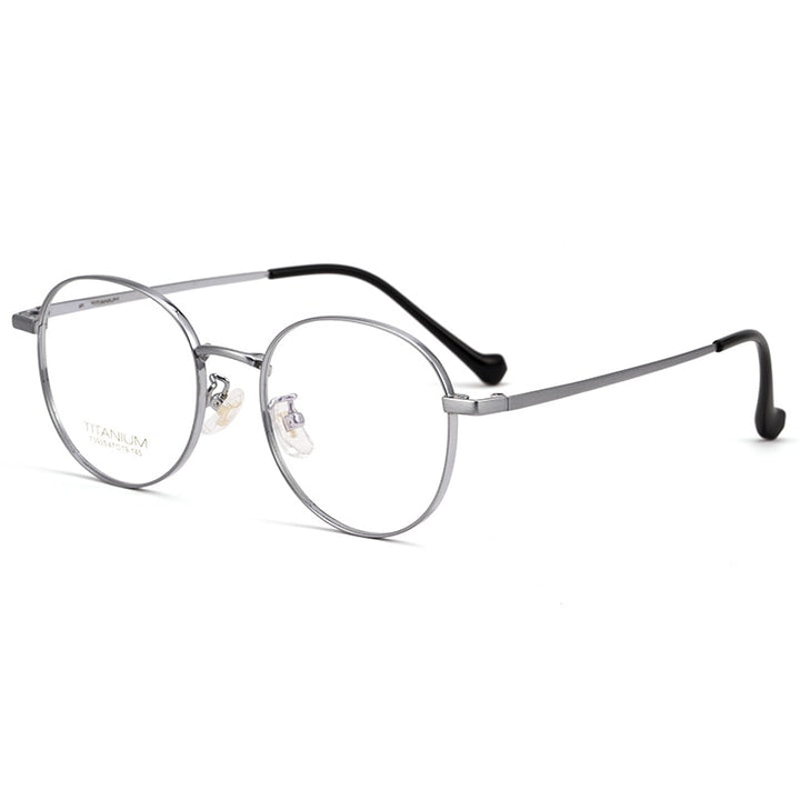 Yimaruili Men's Full Rim Round β Titanium Frame Eyeglasses T3933 Full Rim Yimaruili Eyeglasses Silver  