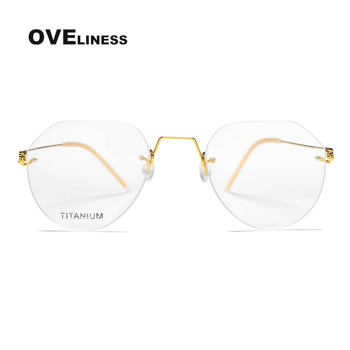 Oveliness Unisex Rimless Round Square Screwless Titanium Eyeglasses 9891 Rimless Oveliness gold  