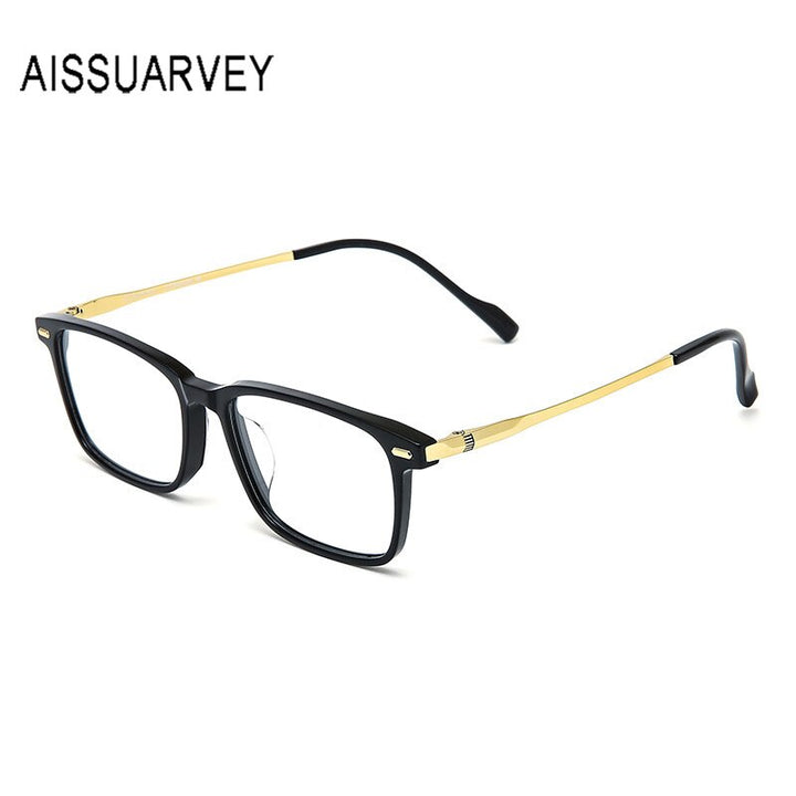 Aissuarvey Titanium Acetate Plated Full Rim Frame Men's Eyeglasses Full Rim Aissuarvey Eyeglasses black gold CN 