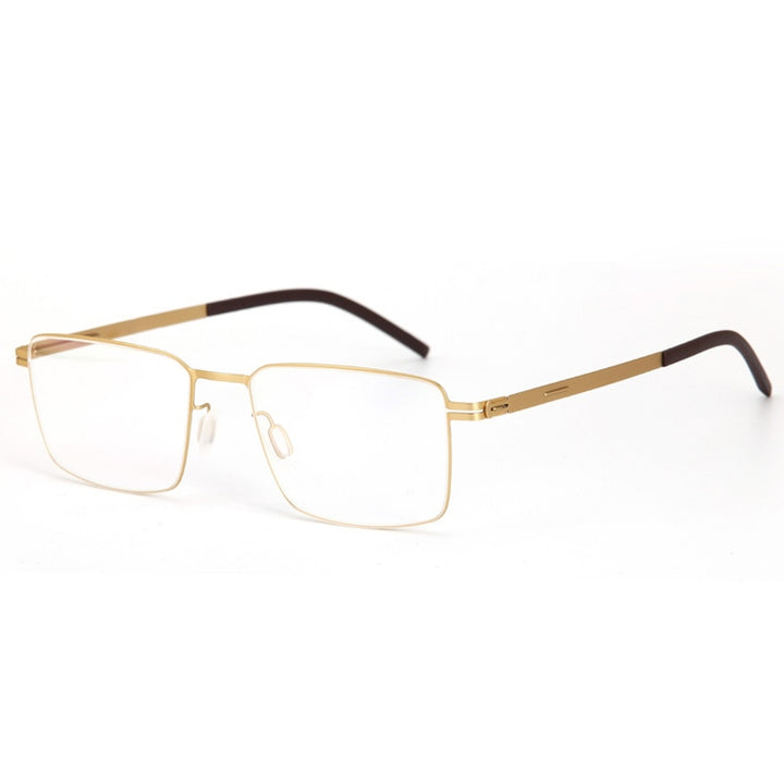 Muzz Men's Full Rim Square Stainless Steel Alloy Screwless Frame Eyeglasses Full Rim Muzz Gold  