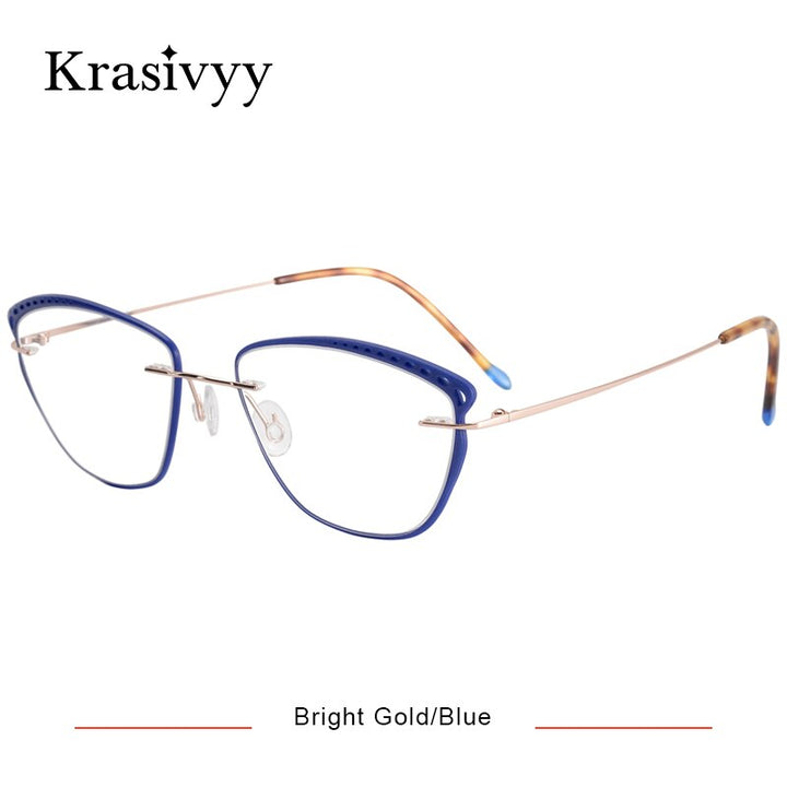Krasivyy Women's Full Rim Oval Cat Eye Acetate Titanium Eyeglasses Ls09 Full Rim Krasivyy Bright Gold Blue CN 