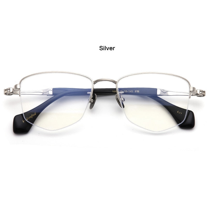 Muzz Unisex Semi Rim Square Hand Crafted Titanium Acetate Frame Eyeglasses M1056 Semi Rim Muzz Silver  