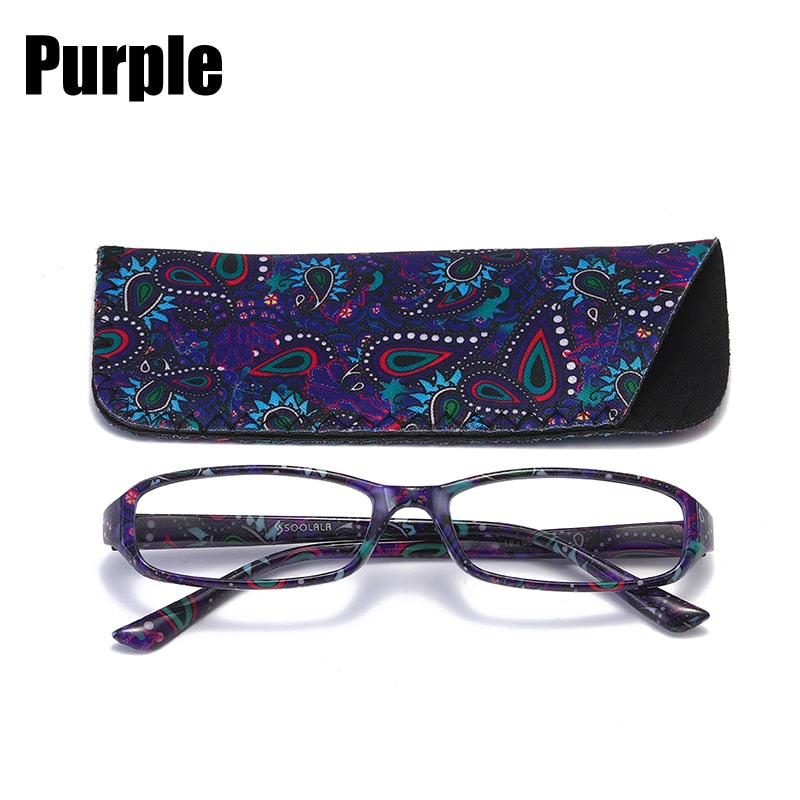Soolala Printed Reading Glasses W/ Matching Pouch Spring Hinge Rectangular Glasses With Cases +1.0 1.5 1.75 To 4.0 Reading Glasses SOOLALA Purple +100 