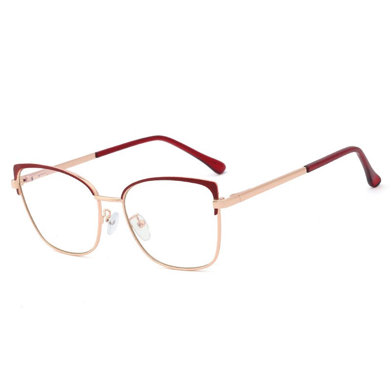 CCSpace Women's Full Rim Square Cat Eye Alloy Frame Eyeglasses 48266 Full Rim CCspace C7Red  