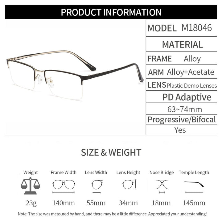 Men's Eyeglasses Semi Rim Metal Alloy Acetate Frame M18046 Semi Rim Gmei Optical   