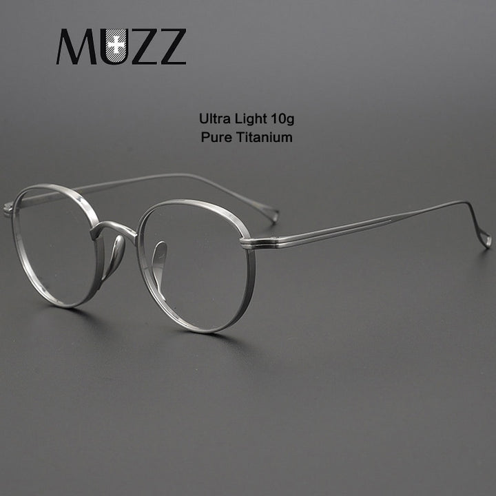 Muzz Men's Full Rim Round Brushed Titanium Frame Eyeglasses 10518T Full Rim Muzz   