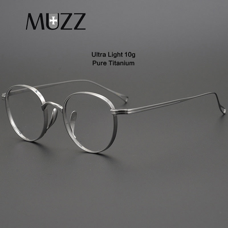 Muzz Men's Full Rim Round Brushed Titanium Frame Eyeglasses 10518T Full Rim Muzz   