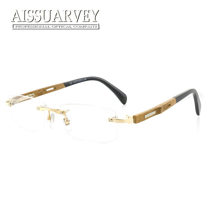 Men's Eyeglasses Rimless Wooden Titanium Asr866 Rimless Aissuarvey Eyeglasses   