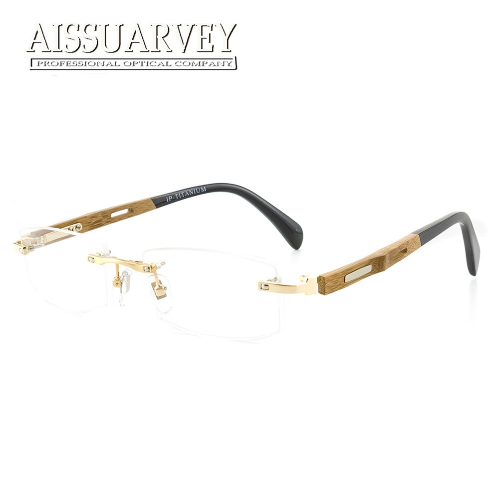 Men's Eyeglasses Rimless Wooden Titanium Asr866 Rimless Aissuarvey Eyeglasses Gold  