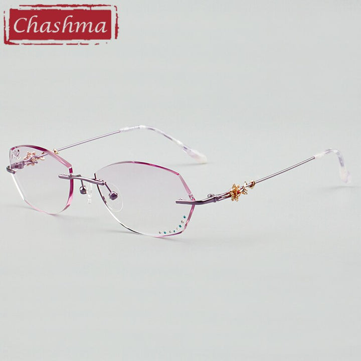 Women's Rimless Diamond Cut Tinted Lens Eyeglasses Titanium Frame 2789 Rimless Chashma Purple  