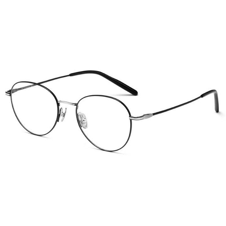 Muzz Unisex Full Rim Round B Titanium Frame Eyeglasses 15022 Full Rim Muzz Black Silver  