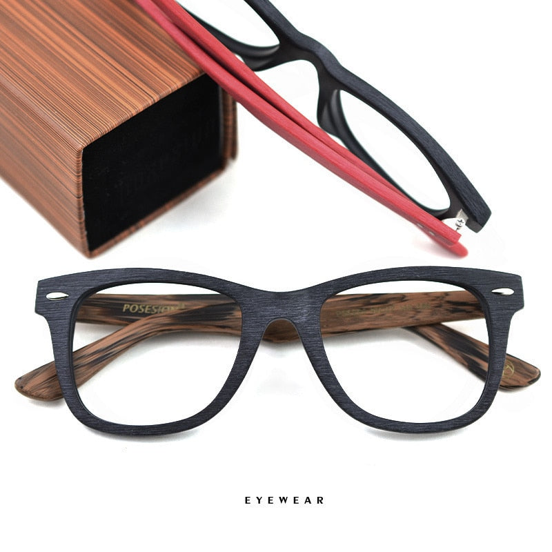 Hdcrafter Men's Full Rim Round Square Handcrafted Wood Frame Eyeglasses Ps6099 Full Rim Hdcrafter Eyeglasses   