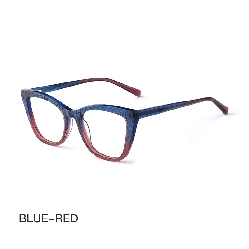 Hotochki Women's Full Rim Cat Eye TR-90 Resin Acetate Frame Eyeglasses Z508 Full Rim Hotochki Blue Red CN 