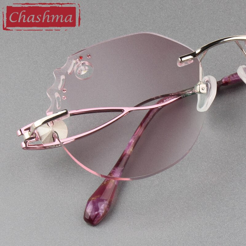 Chashma Women's Rimless Round Titanium Alloy Diamond Cut Frame Eyeglasses A88022 Rimless Chashma   
