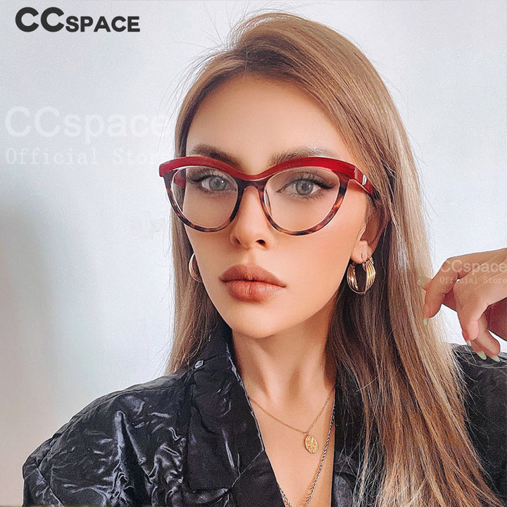 CCSpace Women's Full Rim Square Brow Line Cat Eye Resin Frame Eyeglasses 45490 Full Rim CCspace   
