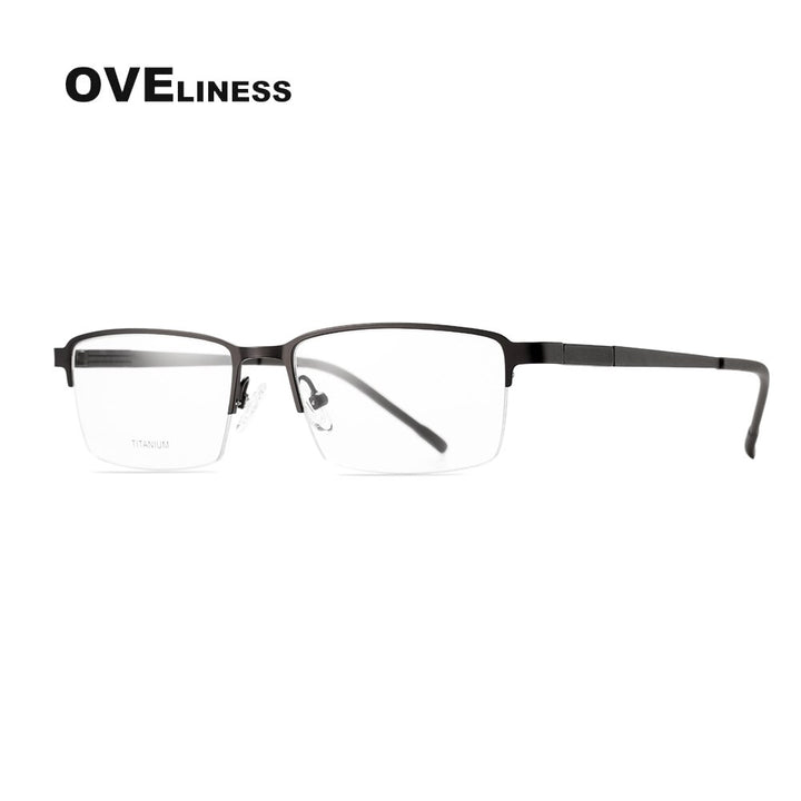 Oveliness Men's Semi Rim Square Titanium Alloy Eyeglasses Ol9877p Semi Rim Oveliness gun  