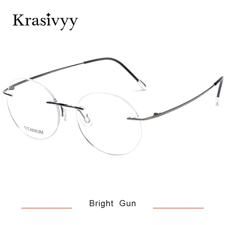 Krasivyy Unisex Rimless Round Titanium Eyeglasses Kr16012 Rimless Krasivyy Bright Gun  