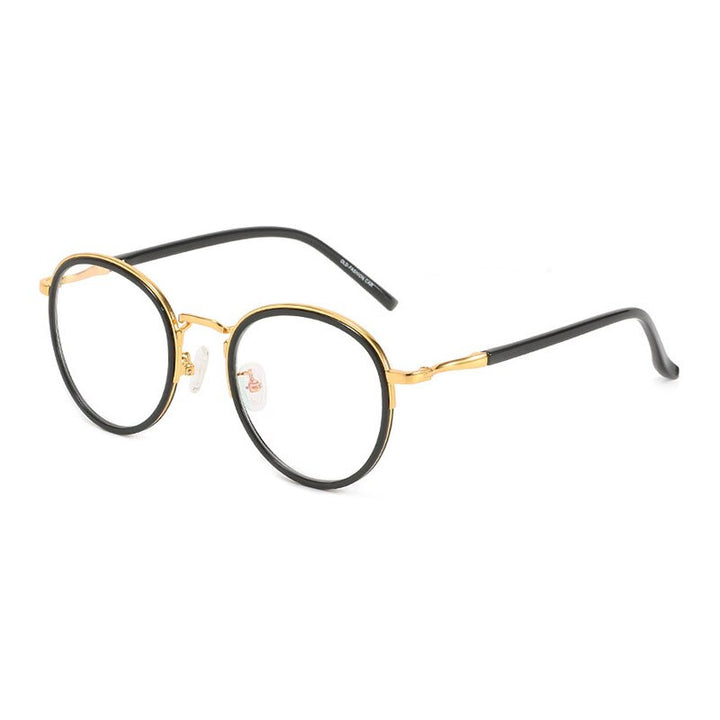 Hotony Unisex Full Rim Round Tr 90 Alloy Eyeglasses 1922 Full Rim Hotony BLACK GOLD  
