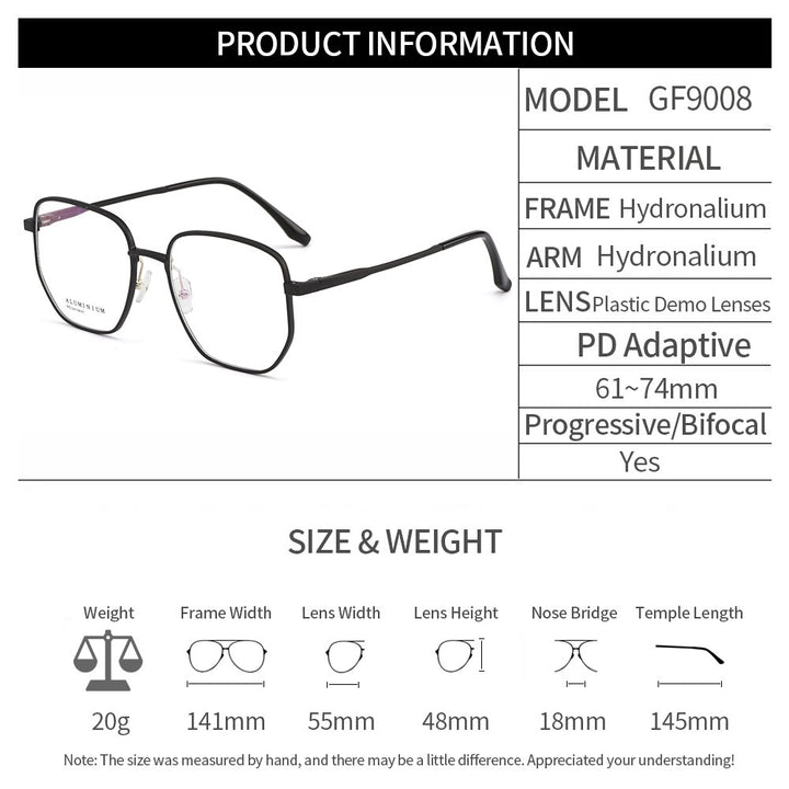 Men's Eyeglasses Aluminum Magnesium Hydronalium Frame Gf9008 Frame Gmei Optical   