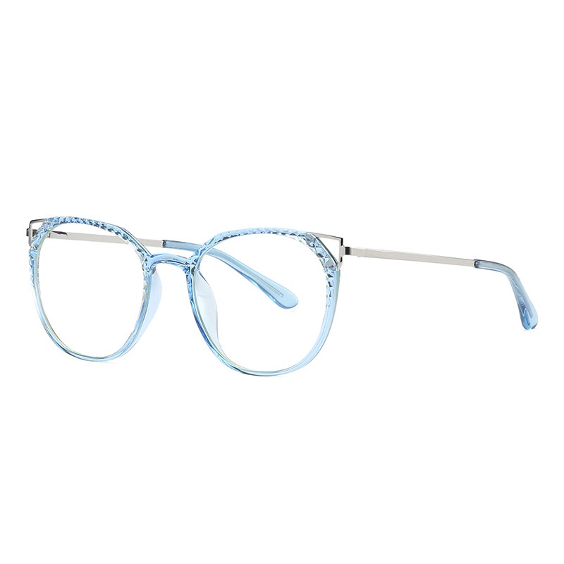 Hotochki Women's Full Rim Round TR-90 Resin Alloy Frame Eyeglasses 2054 Full Rim Hotochki Blue  