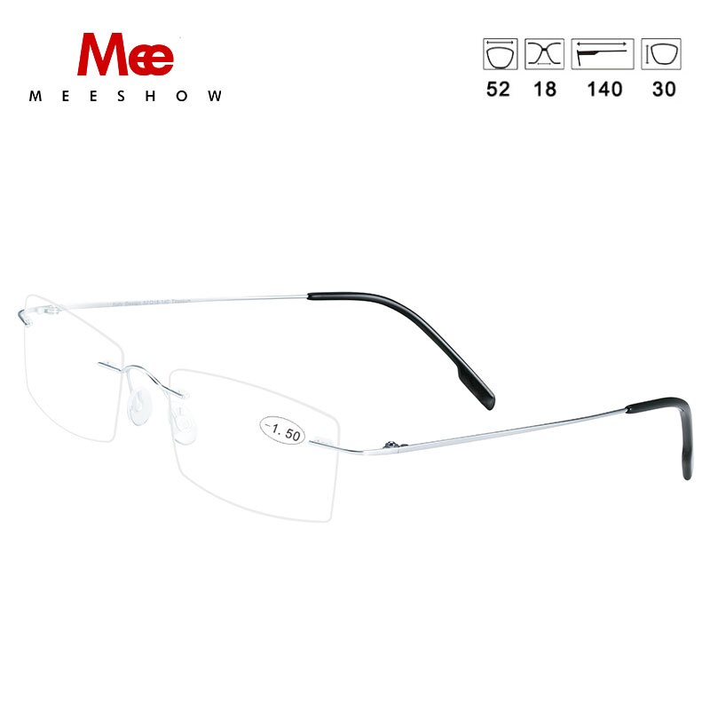 Unisex Reading Glasses Myopia Titanium Alloy Rimless 8508 Reading Glasses MeeShow +150 SILVER 