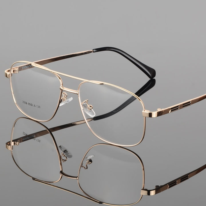 Men's Full Rim Square Double Bridge Alloy Frame Eyeglasses N2256 Full Rim Bclear Gold  