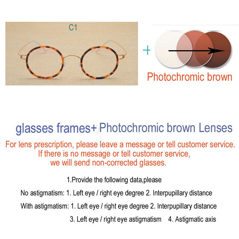 Unisex Handcrafted Customizable Lens Titanium Alloy Round Frame Eyeglasses Frame Yujo brown LensesC2 China 