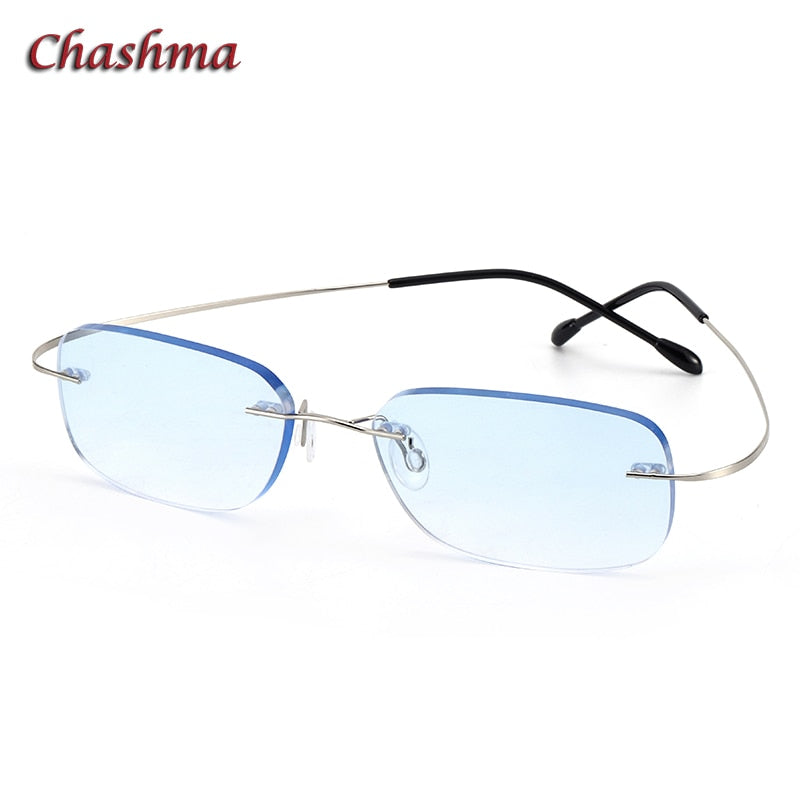 Chashma Ochki Unisex Rimless Square Titanium Tinted Lens Eyeglasses 60741 Rimless Chashma Ochki Silver  