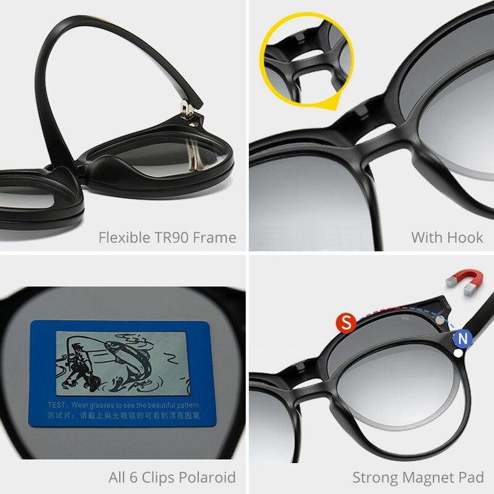 Unisex Eyeglasses 5 In 1 Round Clip On Sunglasses Anti Blue 2231 Clip On Sunglasses Ralferty   