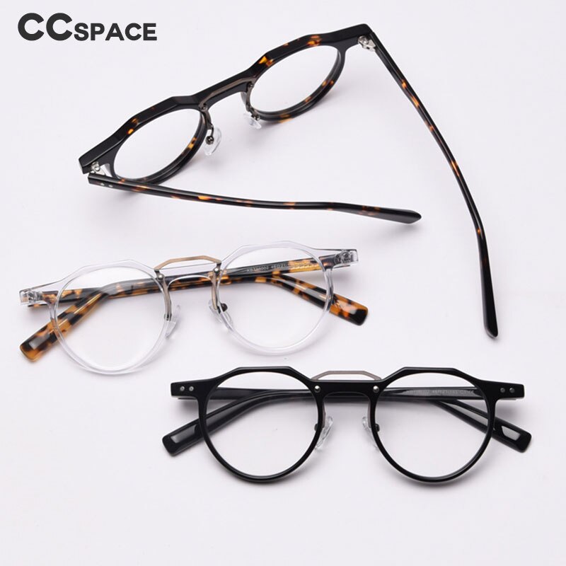 CCspace Unisex Full Rim Round Acetate Double Bridge Eyeglasses 49827 Full Rim CCspace   