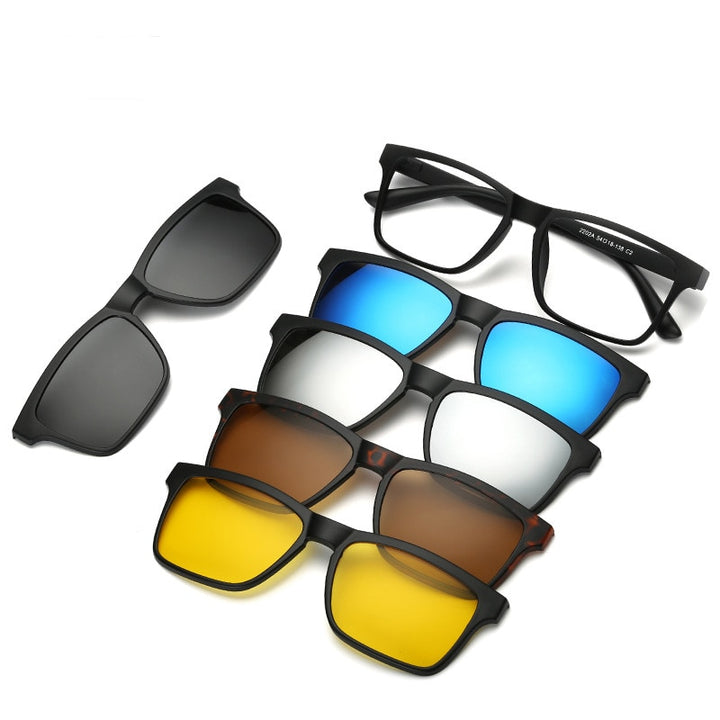 Hdcrafter Unisex Full Rim Acetate Frame 6 In 1Polarized Magnetic Clip On Sunglasses Clip On Sunglasses Hdcrafter Eyeglasses   