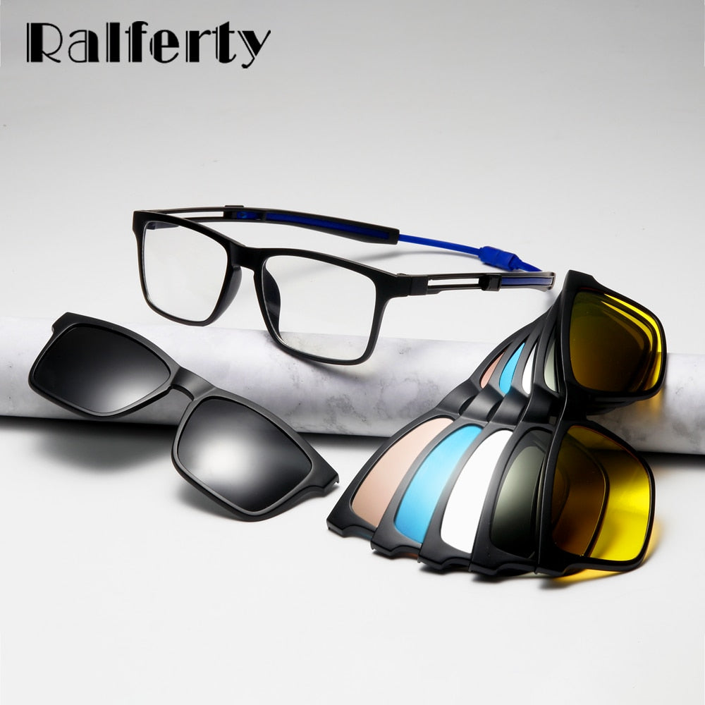 Ralferty Unisex Square Eyeglasses With Clip On Sunglasses With Clip Ons Ralferty   