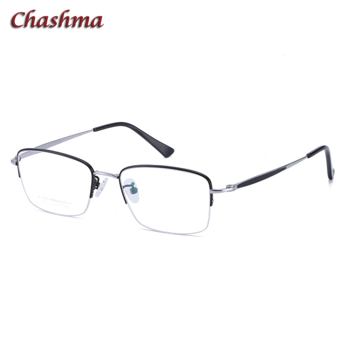 Chashma Ochki Men's Semi Rim Square Titanium Eyeglasses 8923 Semi Rim Chashma Ochki Black Silver  