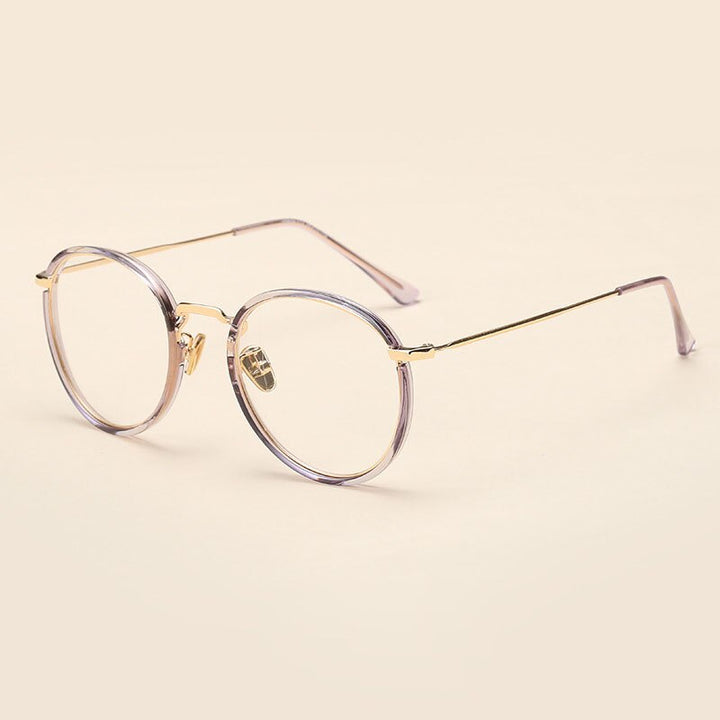 Unisex Round Alloy TR90 Frame Full Rim Eyeglasses 17002 Full Rim Bclear Pink gold  