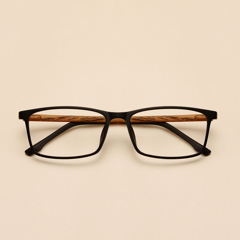 Yimaruili Unisex Full Rim Imitation Wood Grain Resin Frame Eyeglasses 98056 Full Rim Yimaruili Eyeglasses Black brown  
