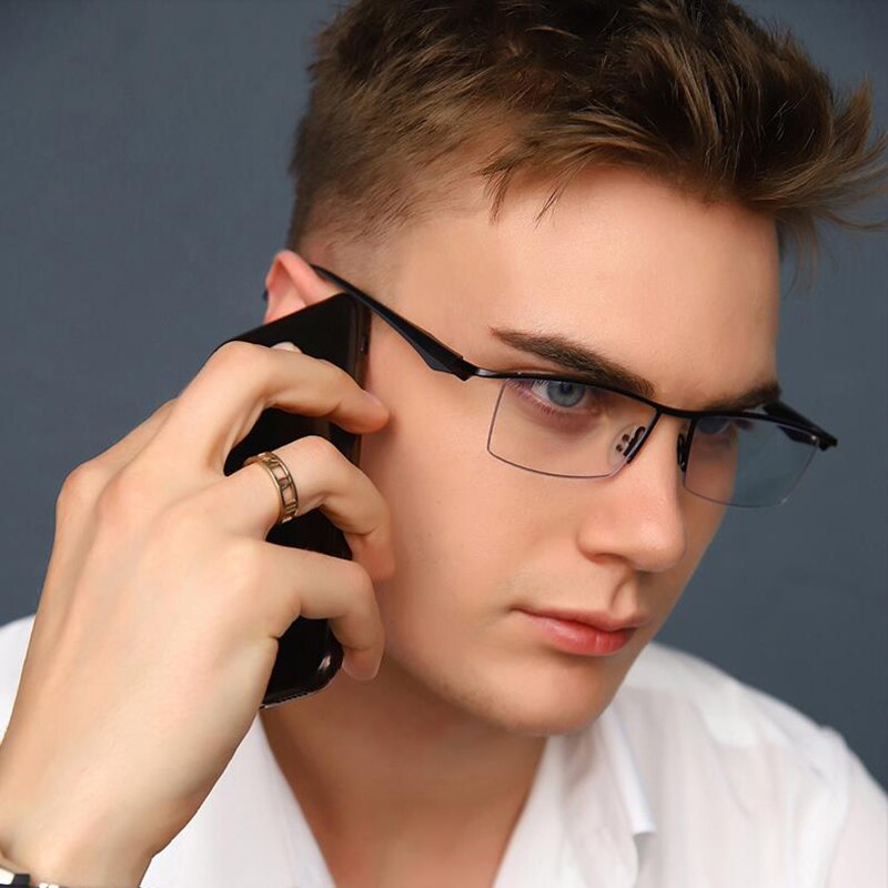 Men's Half Rim Titanium Alloy Frame TR-90 Temple Eyeglasses Np8011 Semi Rim Bclear   