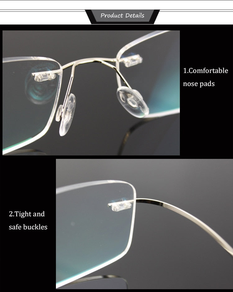 Hotochki Unisex Rimless Memory Titanium Frame Square Eyeglasses 861 Rimless Hotochki   