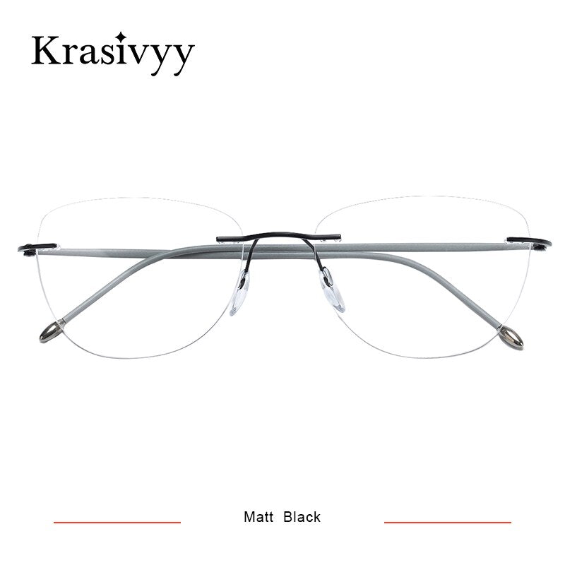 Krasivyy Women's Rimless Square Screwless Titanium Eyeglasses Kr16019 Rimless Krasivyy Matt Black  